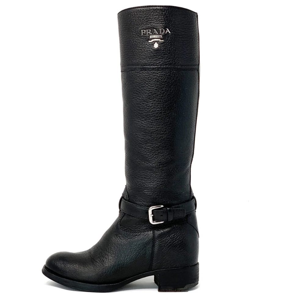 Prada Logo Black Riding Boots 36